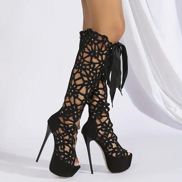 NEW Sexy Boots Stiletto Cut-out Zipper Heel Boot Size 9.5 - Picture 7 of 12